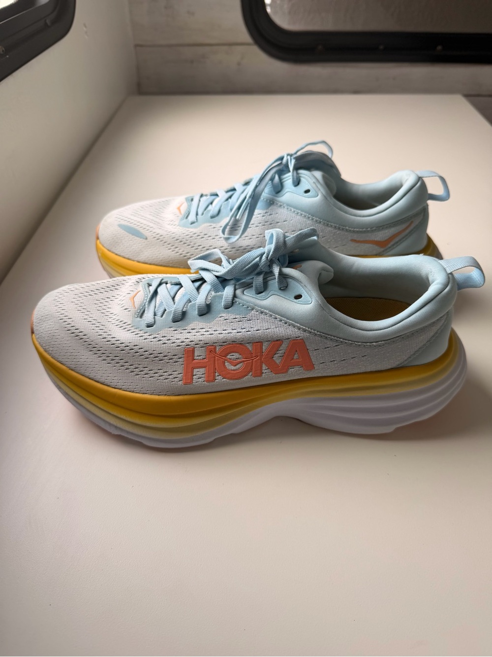 HOKA Women’s Bondi 8 Light Blue & Yellow Running Shoes Size 9B